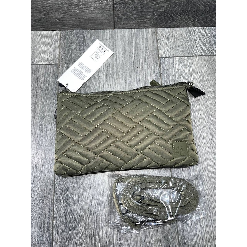 IHKWIP Triple Entry Quilted Crossbody Wristlet Strap Bag Military Olive A649677